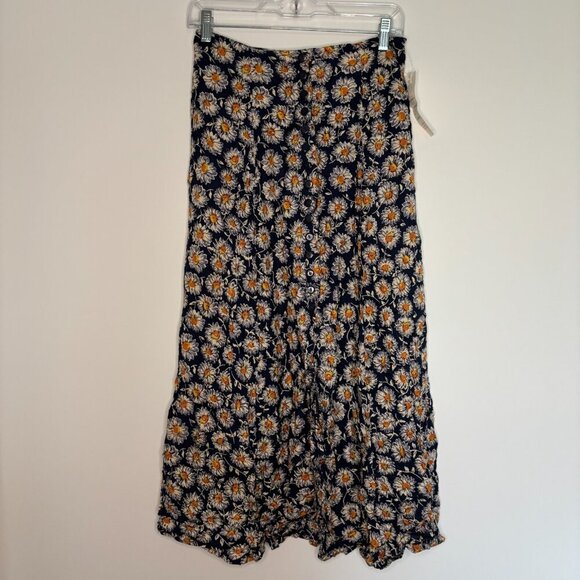AT LAST & CO NEW VTG Floral Button Skirt Womens M Navy Daisy Floral - Picture 3 of 6